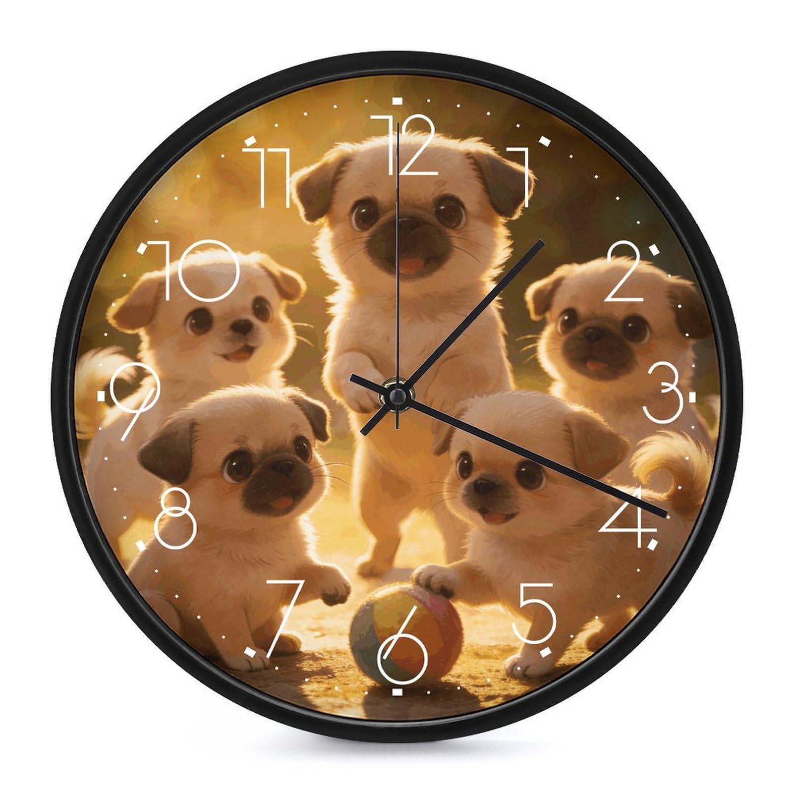 Horloge murale moderne chiens mignons ronde de 25,4 cm pour la deco du salon