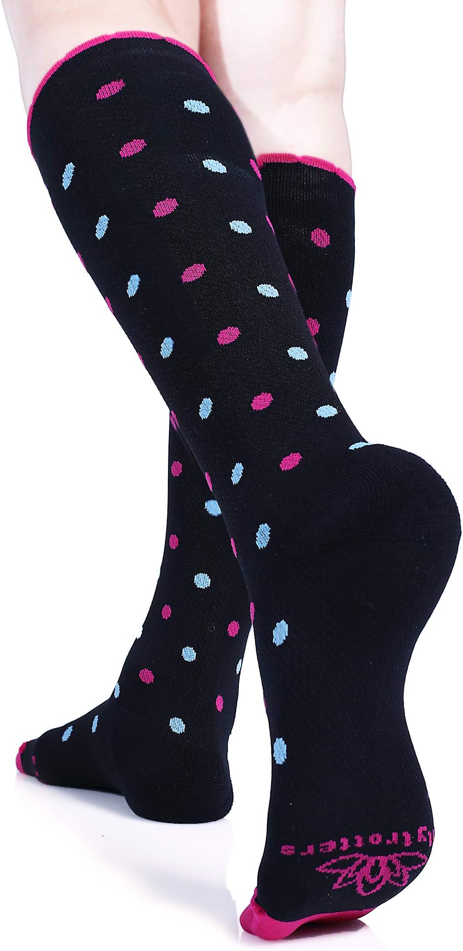Lily TrottersAthletic Compression Socks, Knee High Support, 15-20mmHG, Dots-A-Plenty, Black, L/XL