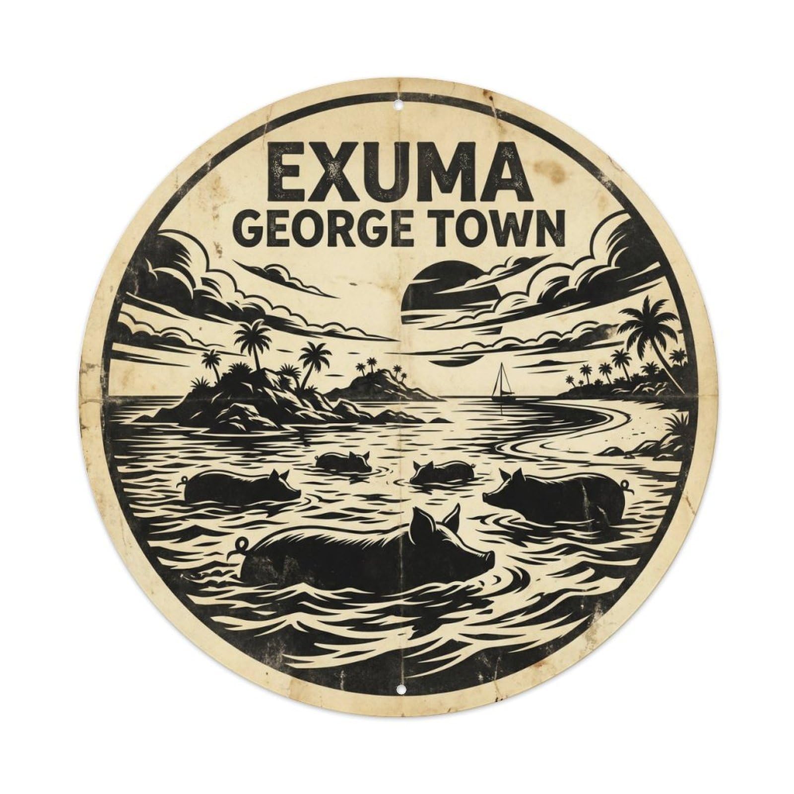 Exuma Georgetown Caribbean Island High Contrast Metal Tin Sign