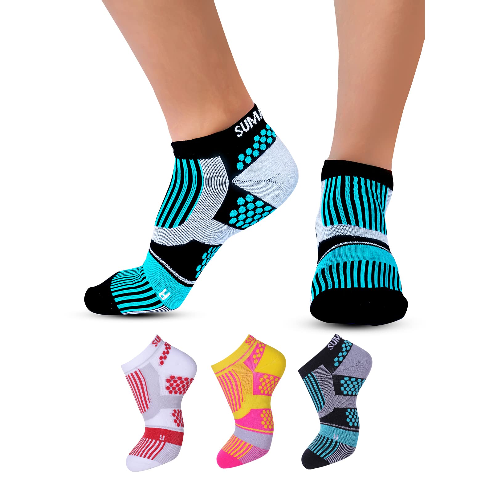SUMARPO Ankle Socks for Women Men, Black D3 DOTS Cushion Socks, Low Cut Compression Running Socks, 2 Pairs