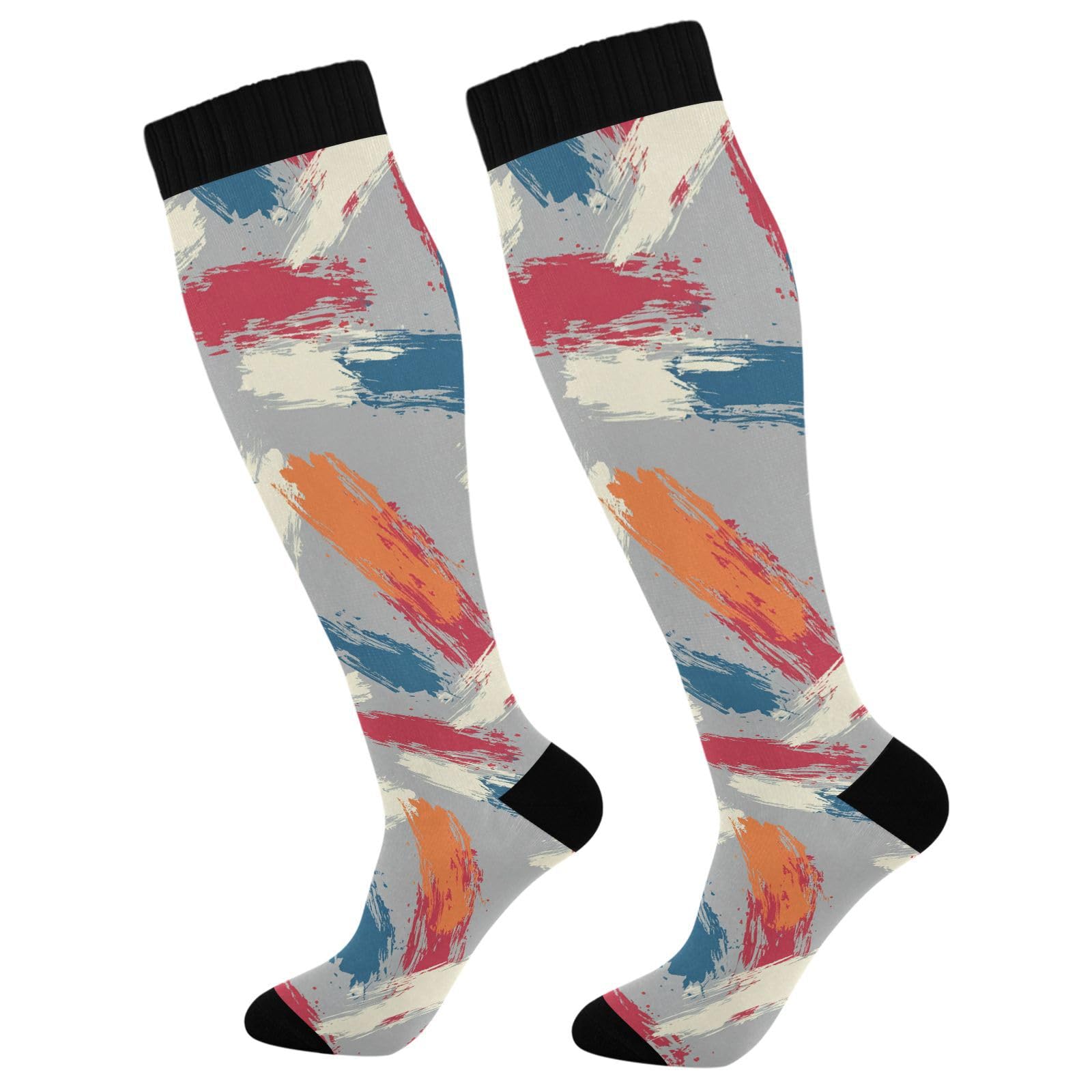 Wassud Abstract Brush Strokes Compression Socks for Women and Men 20-30 mmHg Knee High Socks for Nurses Travel Socks 2 Pair