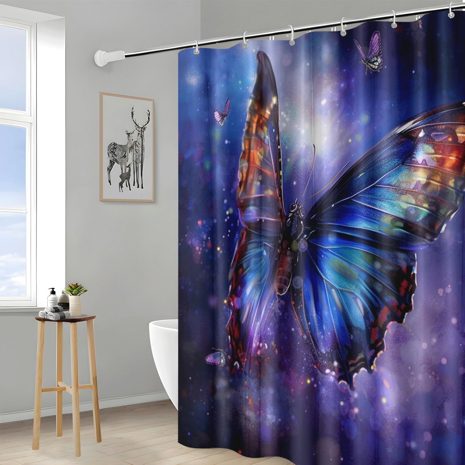 Tenda Doccia Farfalla Viola Tenda Doccia Antimuffa Impermeabile Poliestere Lavabile con 12 Ganci Facile da Installare Tende Finestra Bagno per Dormitorio Hotel (180x220cm)