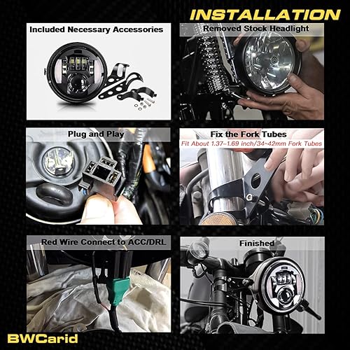 Miniatura 5 de BWCarid Faro LED de 7 pulgadas para motocicleta con carcasa de cubo DRL, luces direccionales de 7 pulgadas con soporte de montaje de abrazadera para