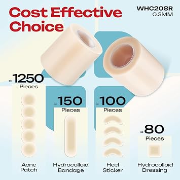 LIFARA Hydrocolloid Roll for Wound Care - Cut-to-Size, Hydrocolloid Patch Bandages with Self-Adhesive, Ultra Absorbent & Waterproof, First Aid Kit Essential (11.8mil/ 0.3mm Thickness, 2in*8ft)