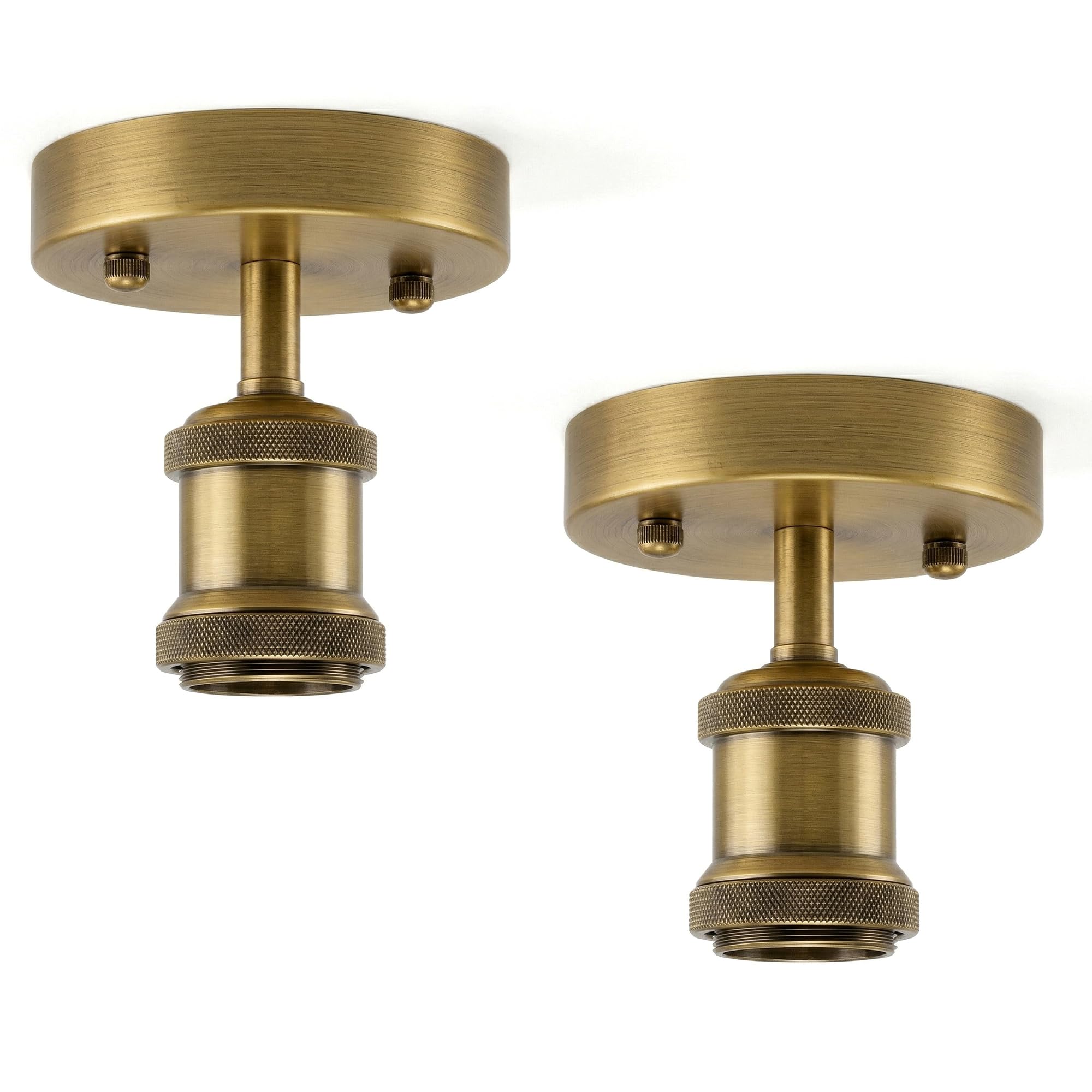 DC VOLTAGE 2 Pack of Single Head Fully Earth Ceiling Light Retro Yellow Brass Flush Mount E27 Lamp Holder Sconce Chandeliers Pendent Set for Living Room — image 1