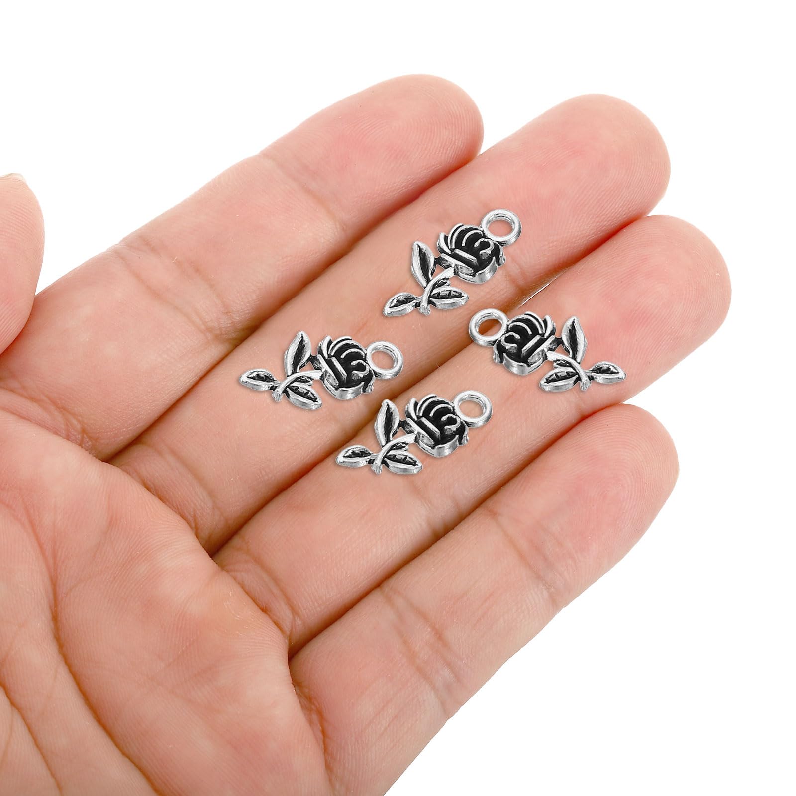 PATIKIL Rose Charm, 100Pcs Mini Rose Flower Pendant Charm Bulk Vintage Metal Designer DIY for Making s s Wedding Crafts Dark Silver - Image 4