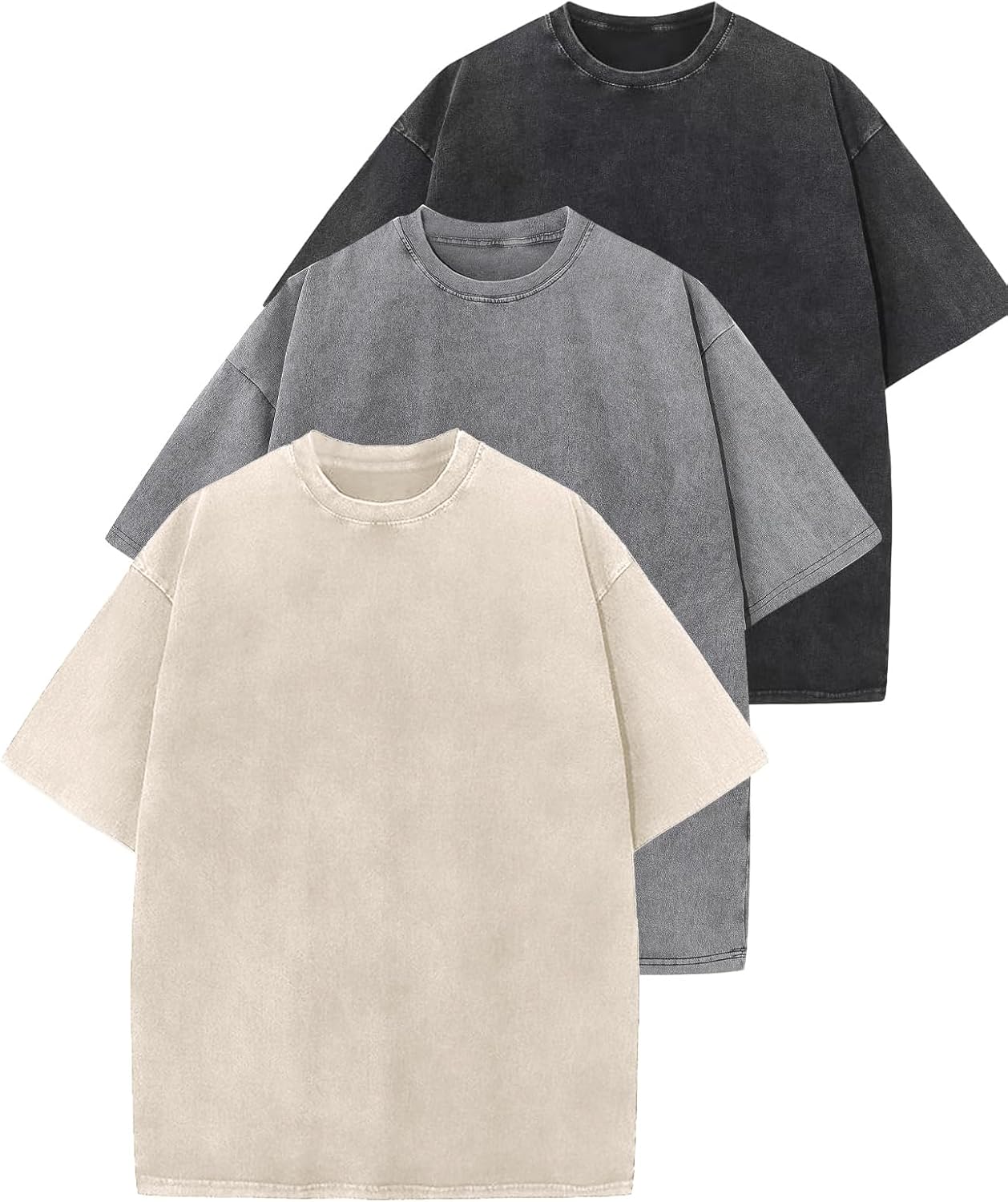 Wyeysyt 3 Pack Oversized Tshirts for Women Vintage Washed Baggy Tees Cotton Short Sleeves Acid Shirts Unisex Tops
