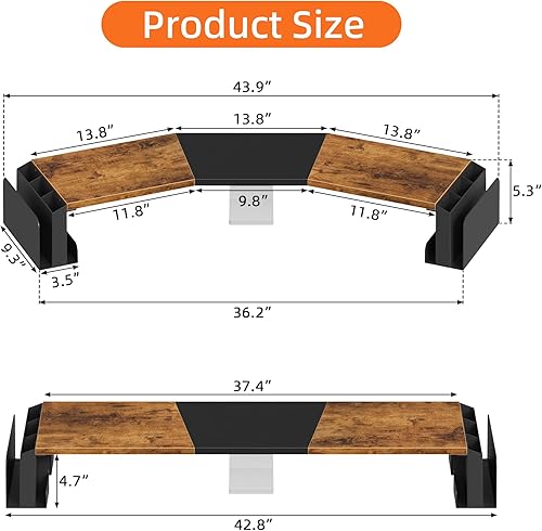 Miniatura 6 de WESTREE Soporte elevador de monitor doble con luz, soporte de computadora ajustable con soportes para bolígrafos, almacenamiento extra grande para 2