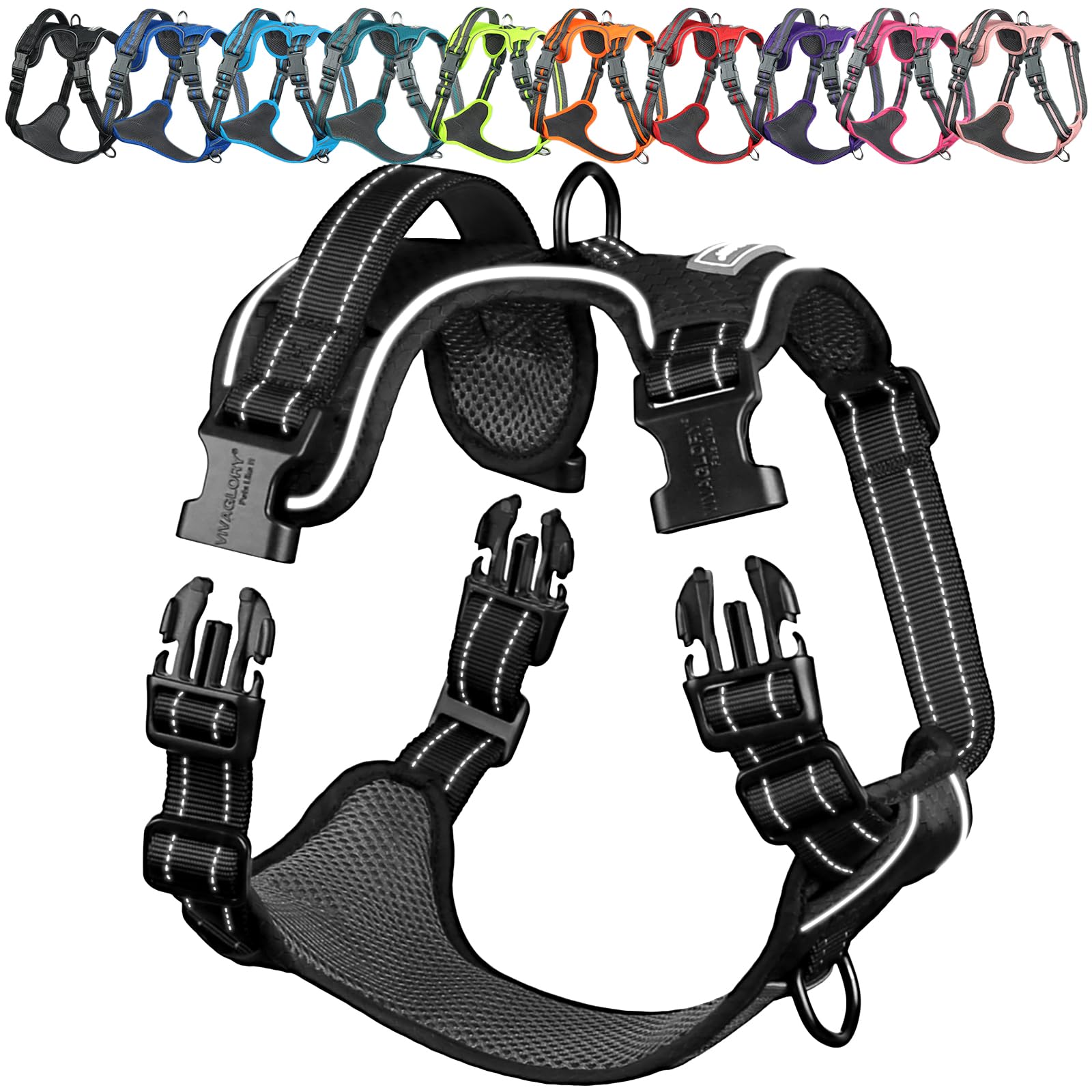 VIVAGLORY Easewalk Hundegeschirr, Anti Zug Hundegeschirr für Training & Spazieren, Anti Zieh Geschirr Welpengeschirr Mit Griff, Ausbruchsicher & Non-Stop für Welpe Hunde