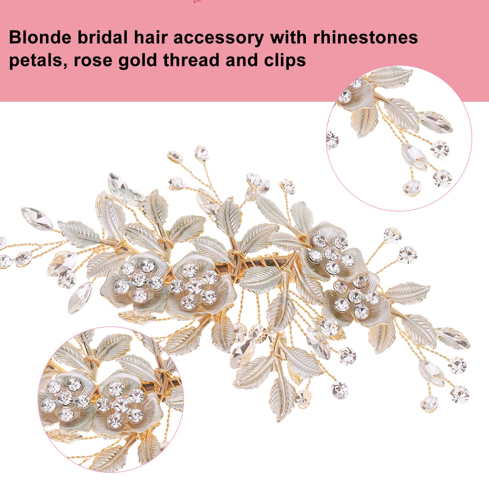Pettine per capelli da sposa, Fermagli per Capelli da Sposa, Tiara nuziale petalo foglia d'oro,copricapo per la testa per matrimonio, articolo di gioielleria adatto a spose e damigelle