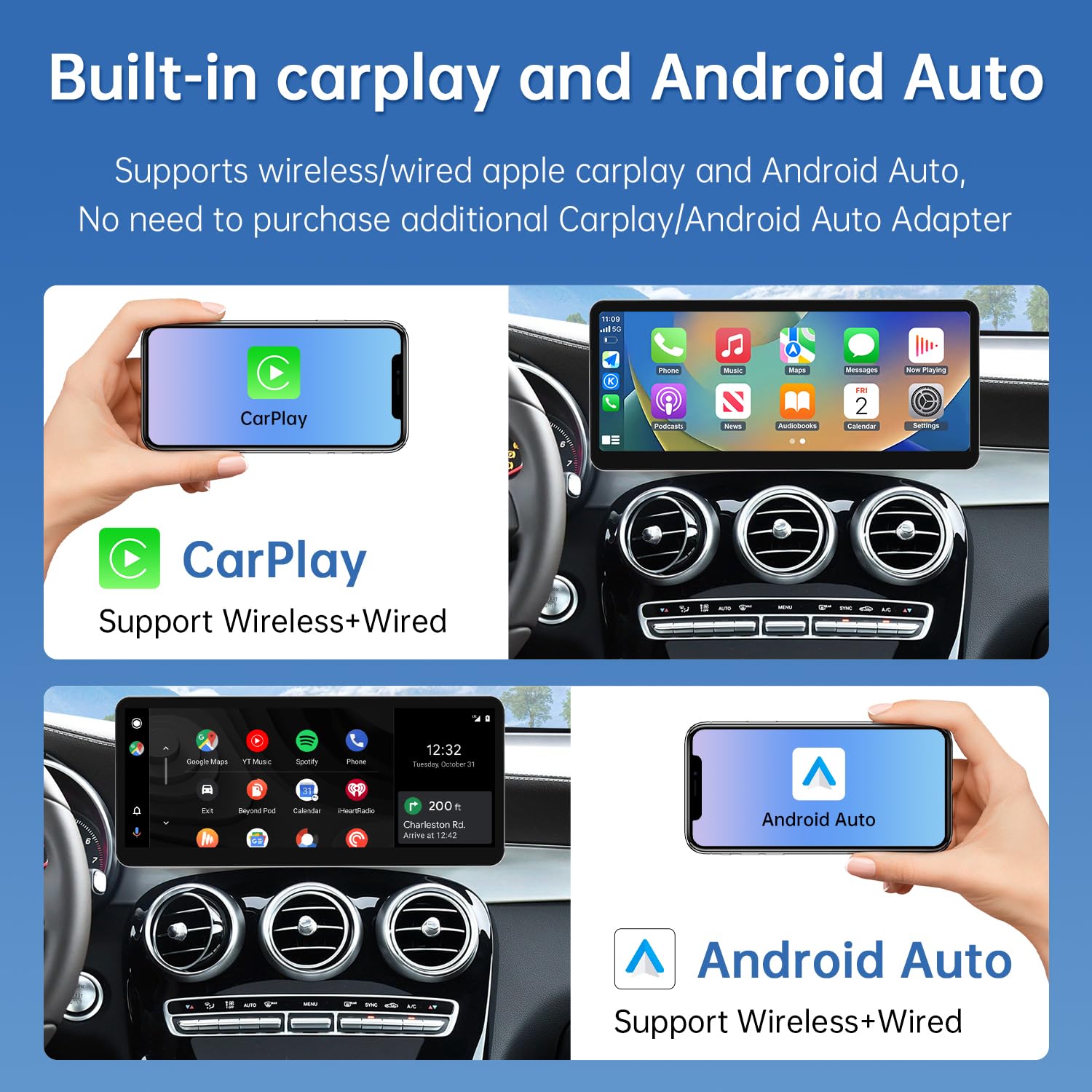 12.3インチ CarPlay Android Auto ディスプレイGLC Amazon.co.jp: Road Top 12.3インチ 車用タッチスクリーン ワイヤレス