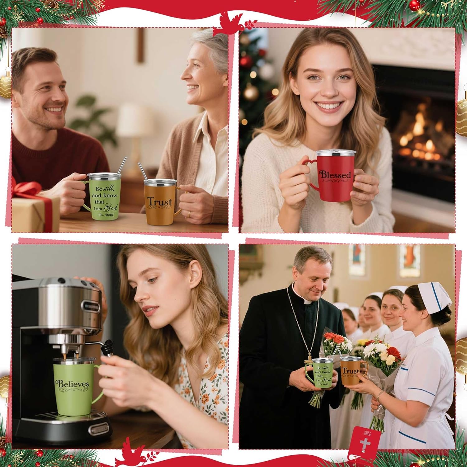 6 Pcs Christmas Christian Coffee Mugs Bulk Large 16 oz Religious Tumblers Stainless Steel Insulated Cups with Handle Lid Straw Brushes Bible Verses Scripture Quotes for Women Men Church Gifts - Image 7