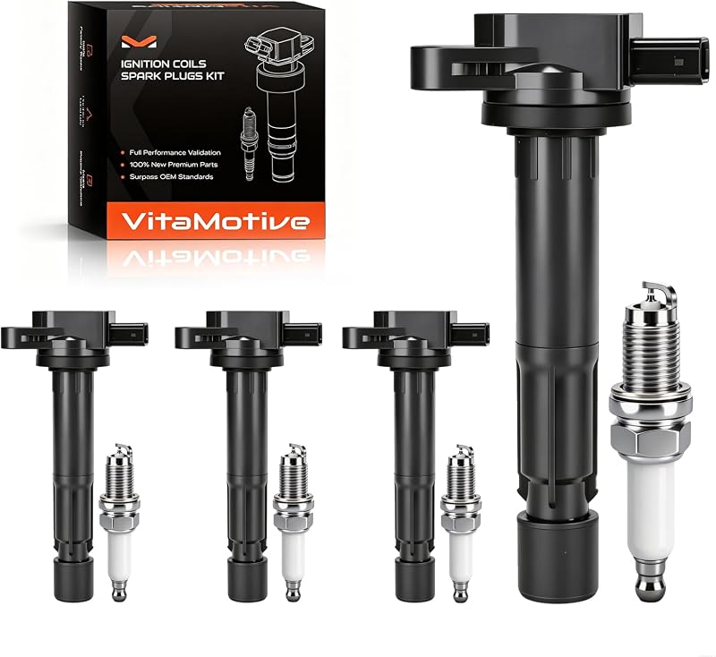 Kit de bobinas de ignição e velas de irídio VitaMotive para Honda e Acura – 4 bobinas + 4 velas