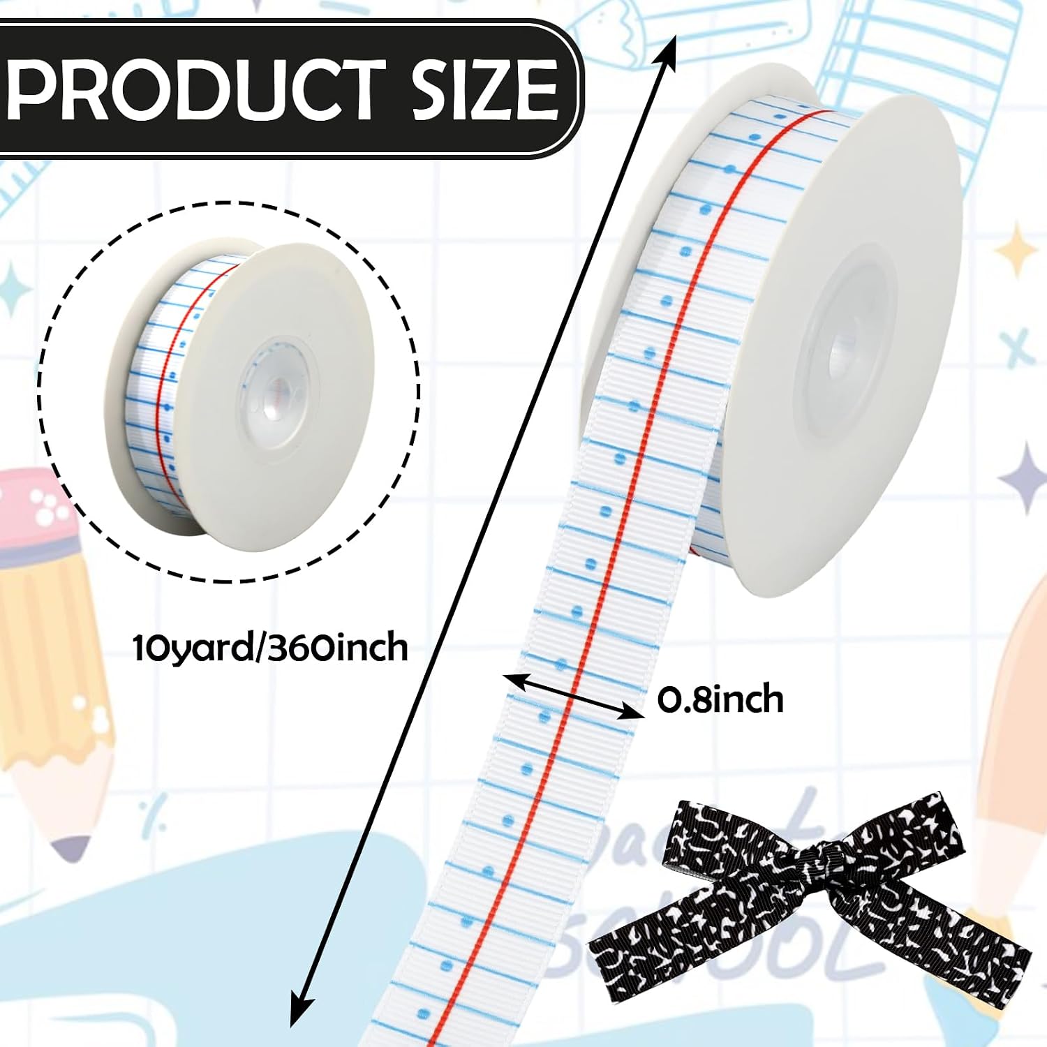 Whaline Back to School Grosgrain Ribbon 0.8 Inch Notebook Composition Decorative Fabric Wrapping Ribbon for First Day of School DIY Crafts Wreath Bow Making, 2 Rolls, 20 Yard