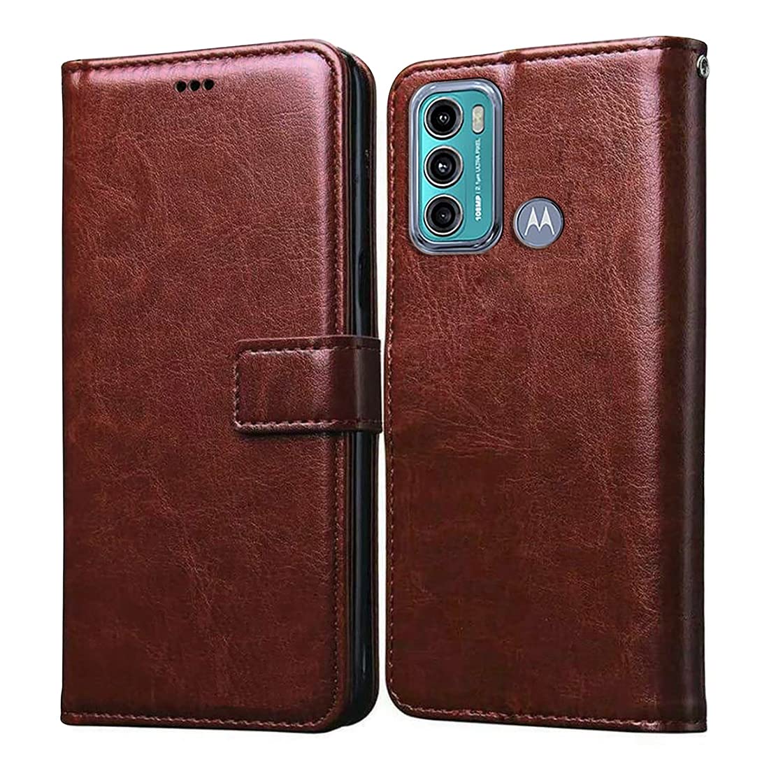 Casotec Flip Cover Back Case for Motorola Moto G60 4G / G40 Fusion 4G | Premium Leather Finish | Inbuilt Pockets & Stand | Flip Cover Back Case for Motorola Moto G60 4G / G40 Fusion 4G (Brown)