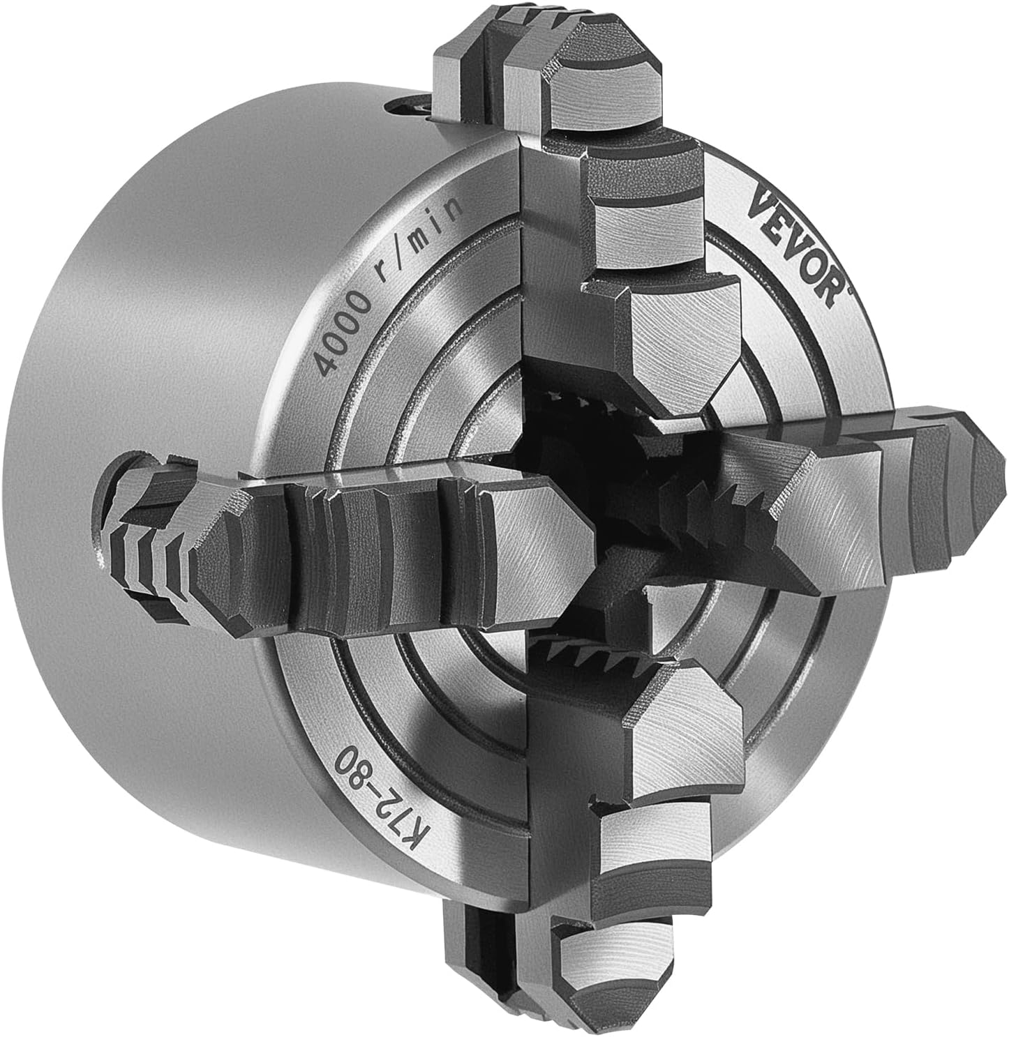 VEVOR 4-Jaw Lathe Chuck, 3 Inch (80 mm), 4-Jaw Independent Chuck, 0.1-3.15 in (5-80 mm) Clamping Range with T-key Fixing Screws Reversible Jaws, HT300 Material, Internal External for Wood Metal Lathe