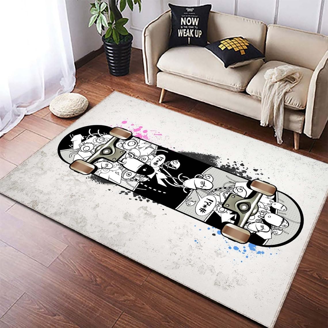 Skate with Graffiti, Skateboard Rug, Street Skateboard Rug, Skateboard Rug, Skateboarding, Sport Rug, Teenager Rug, Skateboard Lovers Gift