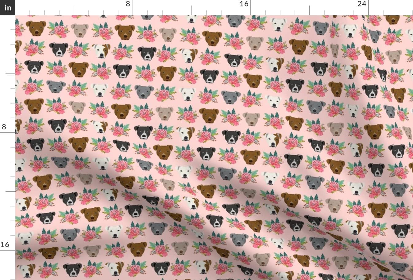 Spoonflower Fabric - Pitbull Floral Head Pitbulls Dogs Pitty Florals Pet Portrait Printed on Minky Fabric by The Yard - Sewing Baby Blankets Quilt Backing Plush