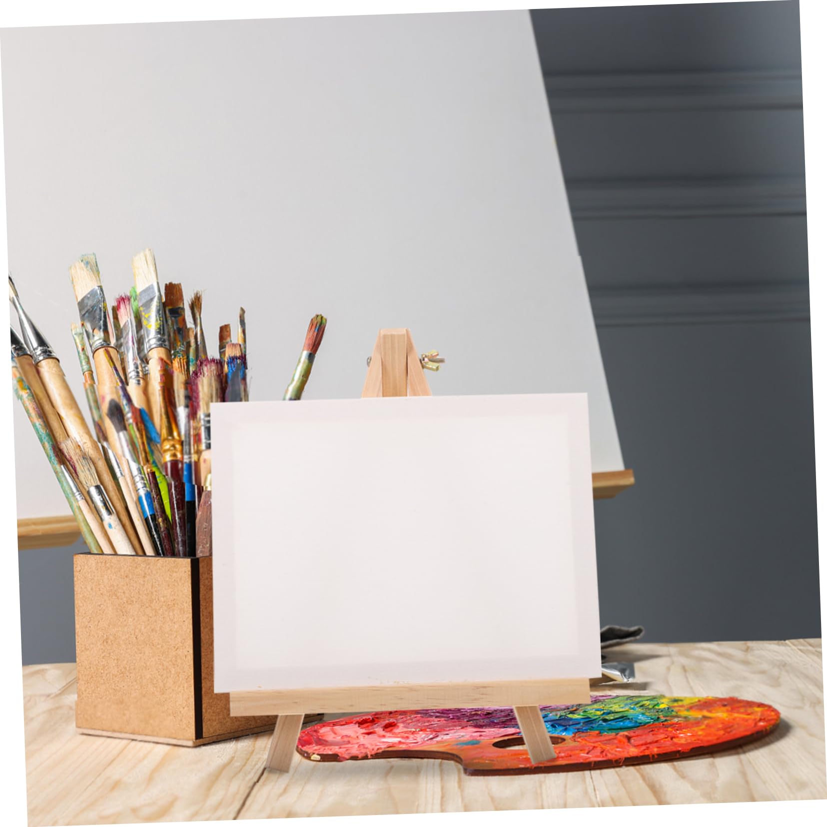 4 Stück Kleiner Staffeleien für Leinwand, Quadratisch, Holz, Weiß