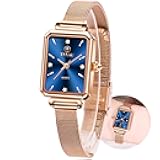 Women Watches Rose Gold Mesh Womens Watches for Small Wrists Classic Square Diamond Watch Waterproof Thin Watch Easy Read Analog Quartz Minimalist Women Watch Reloj de Mujer