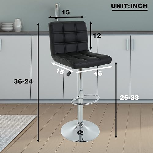 Miniatura 10 de BestOffice Taburete de bar moderno, juego de 2 taburetes de bar de altura ajustable, taburete giratorio de piel sintética, sillas de bar hidráulicas
