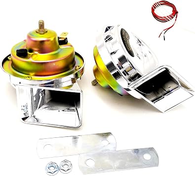 Car Horn Electric Horn 115DB Truck Horn Air Horn Silver Double Tone Electric Snail Horn Waterproof Horn High Tone and Low Tone Horn with metal bracketfor any 12V Moto vans ship car truck etc
