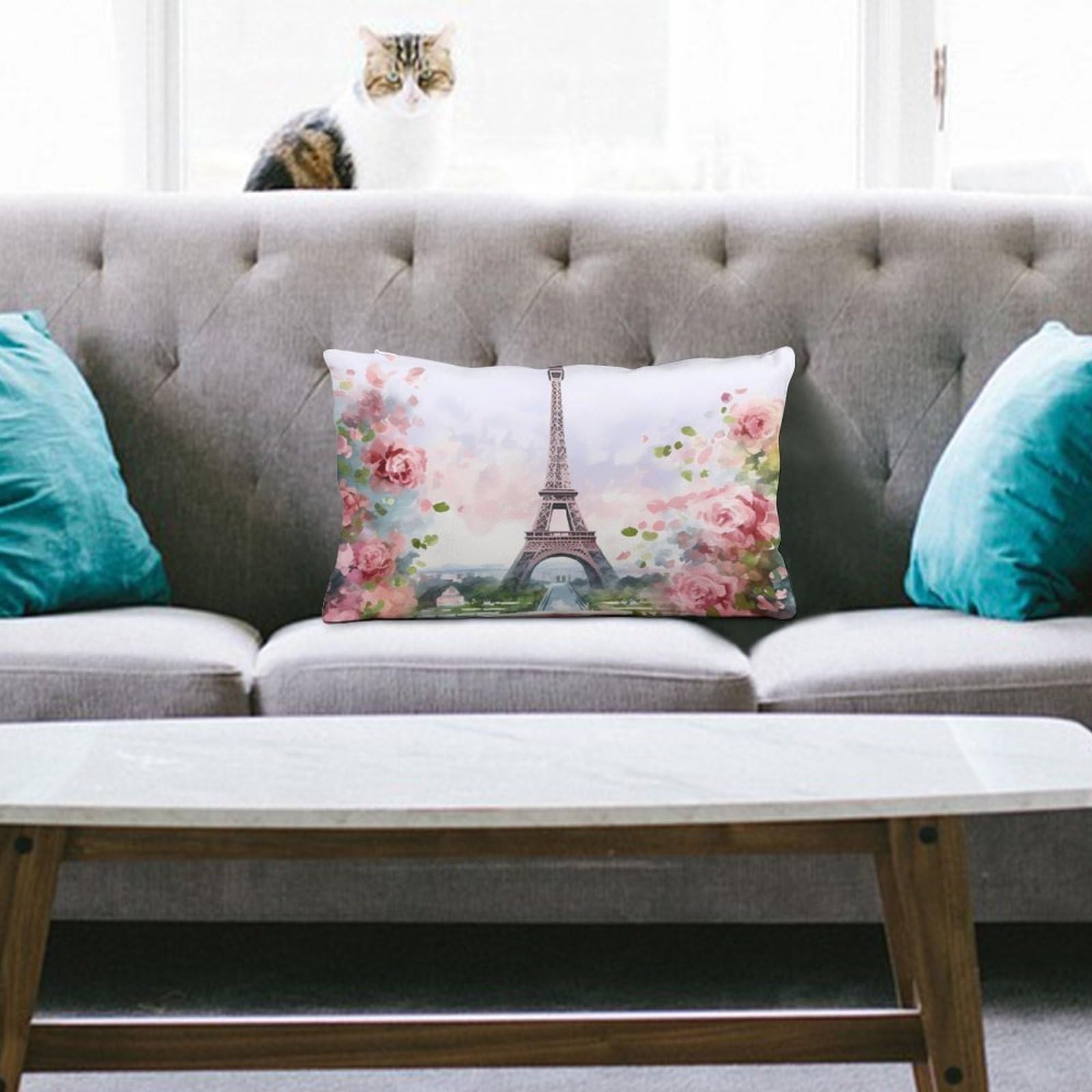 NTVOWPZO Decoration Throw Pillow Covers 8"x12" Pillowcases Covers Paris Eiffel Tower with Flowers Soft Pillowcases Modern Farmhouse Home Decor Sofa Cushions Covers for Couch Bed Living Room
