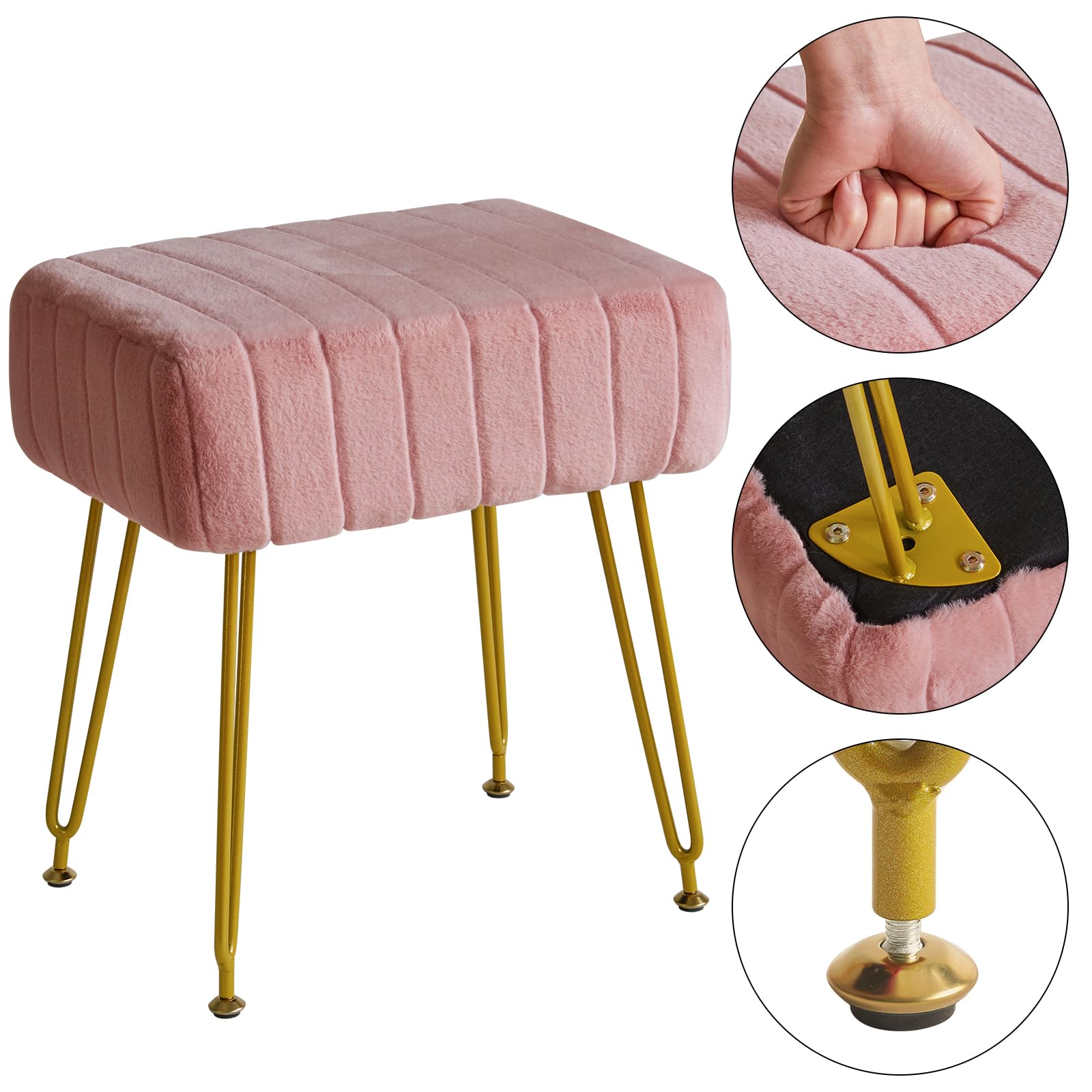 IBUYKE Make-up Vanity Hocker, Samt Rechteckstütze, Pink L/G-51P | Osmanische Seite Umkleidetisch Sitz Pouf Couch Stuhl Goldene Stahlbeine