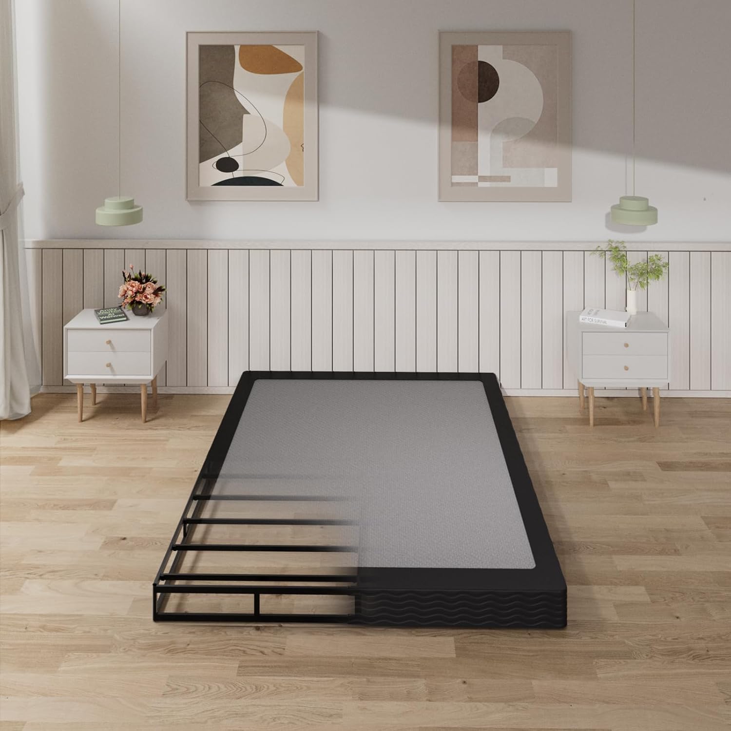 Tyndall 5 Inch Box Spring for Queen Bed, Heavy Duty Metal Queen Mattress Foundation with Fabric Cover, Low Profile Bed Base, Non-Slip, Noise-Free, Easy Assembly