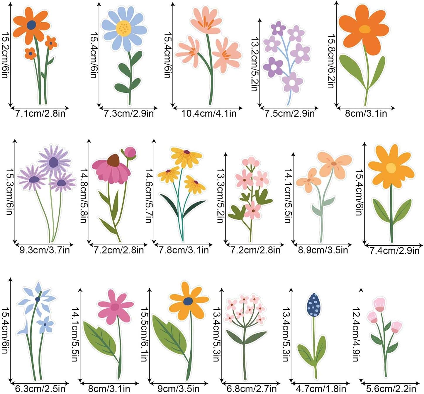 Wild Flower Wall Decals - Peel and Stick Removable Floral Wall Stickers for Nursery, Bedroom, Living Room Decor (8 Sheets 102 Pcs Wildflower Mural Art, Garden Theme)