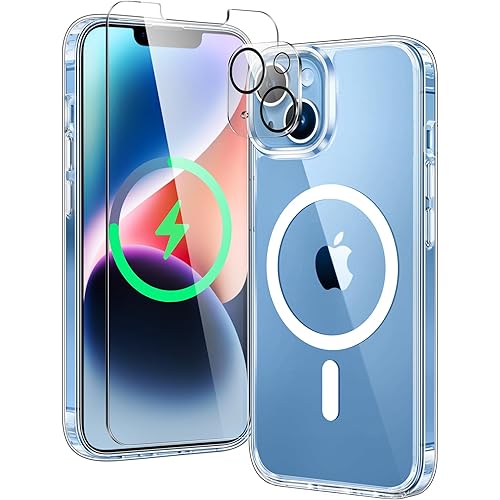 FNTCASE for iPhone 14 Phone Case: iPhone 13 Phone Clear Case Magnetic Military Grade Drop Protection Anti Yellowing Cell Phone Cover - Rugged Shockproof Protective Bumper - 6.1 Inch (Clear)
