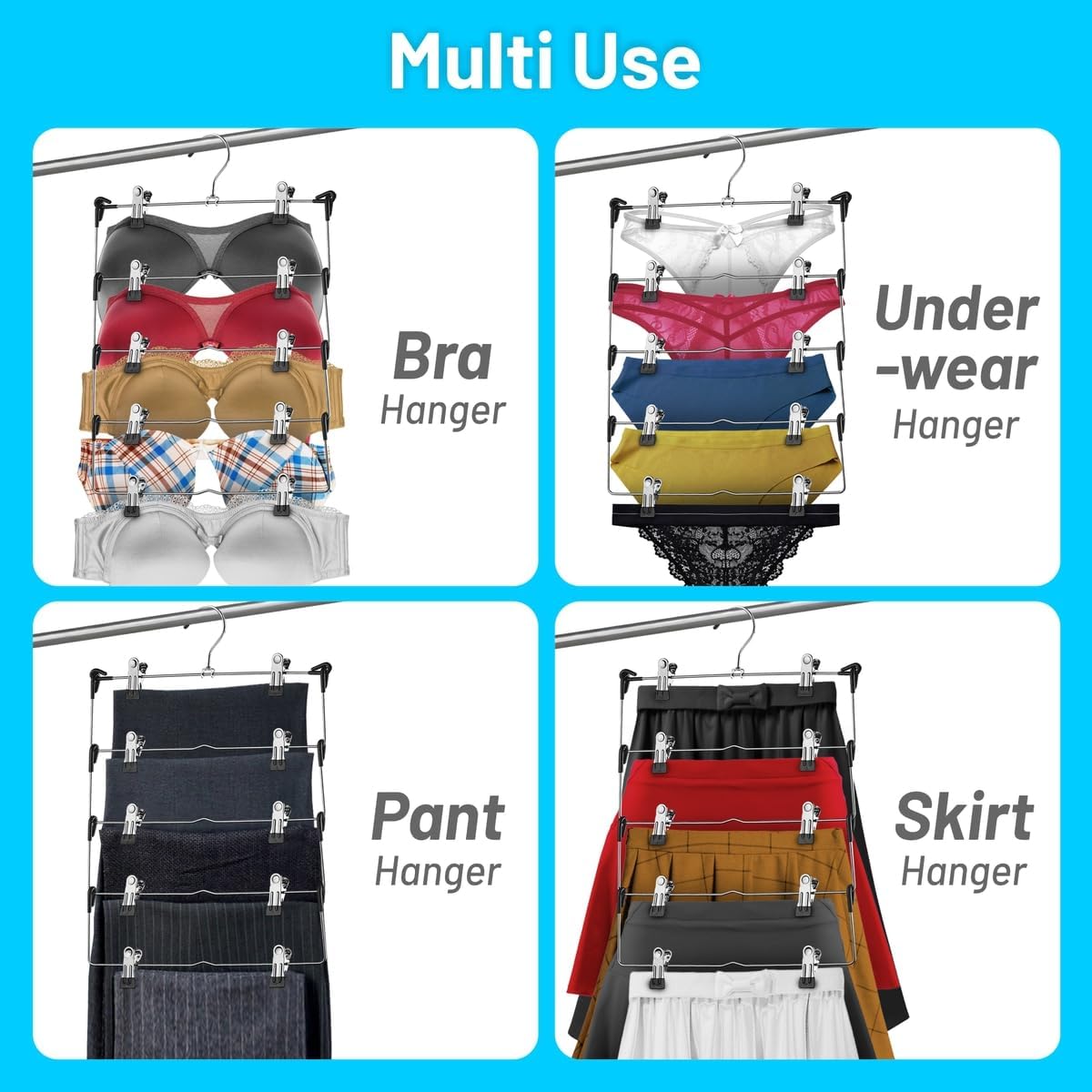 5-Tier Skirt Hanrs with Clips Pant Space Saving Multiple in one
