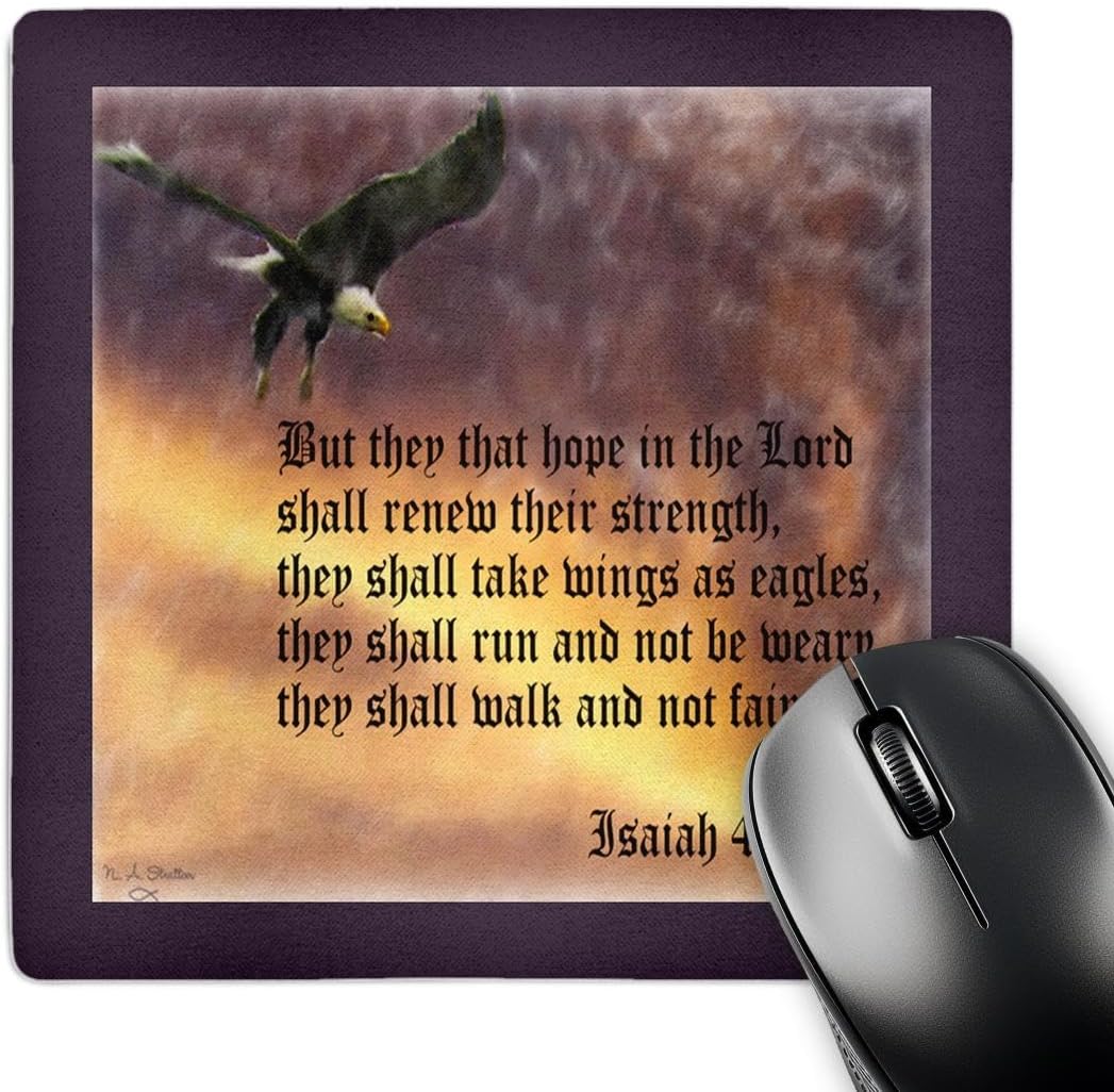 3dRose LLC 8 X 8 X 0.25 Inches Isaiah 40-31 Bible Verse with Eagle Against a Troubled Sky Mouse Pad (mp_27419_1)