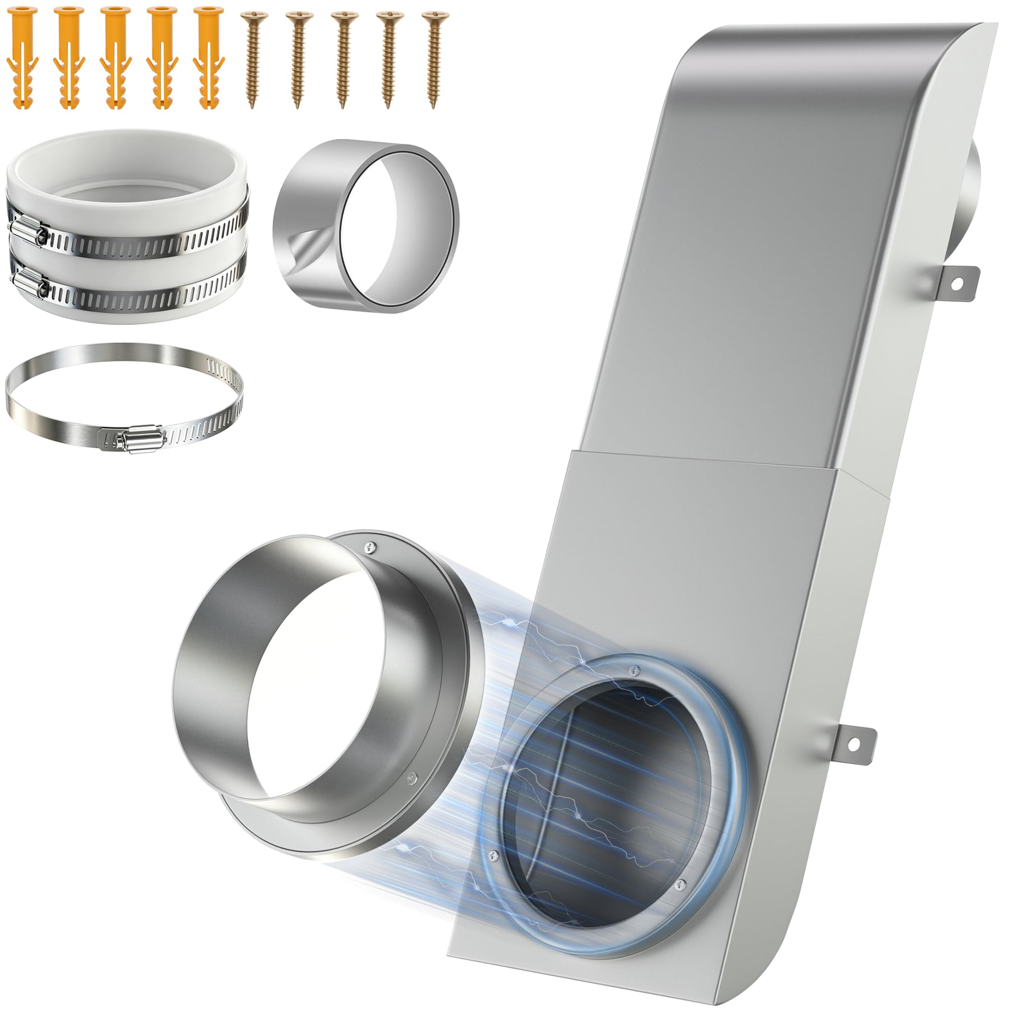 Magnetic Periscope Dryer Vent, 9.5-14.5" Adjustable Low Profile 4 Inch Dryer Vent Connector Kit, Stainless Steel Flat Slim Telescoping Duct Vent, Magnetic Quick Connect Dryer Vent for Tight Space