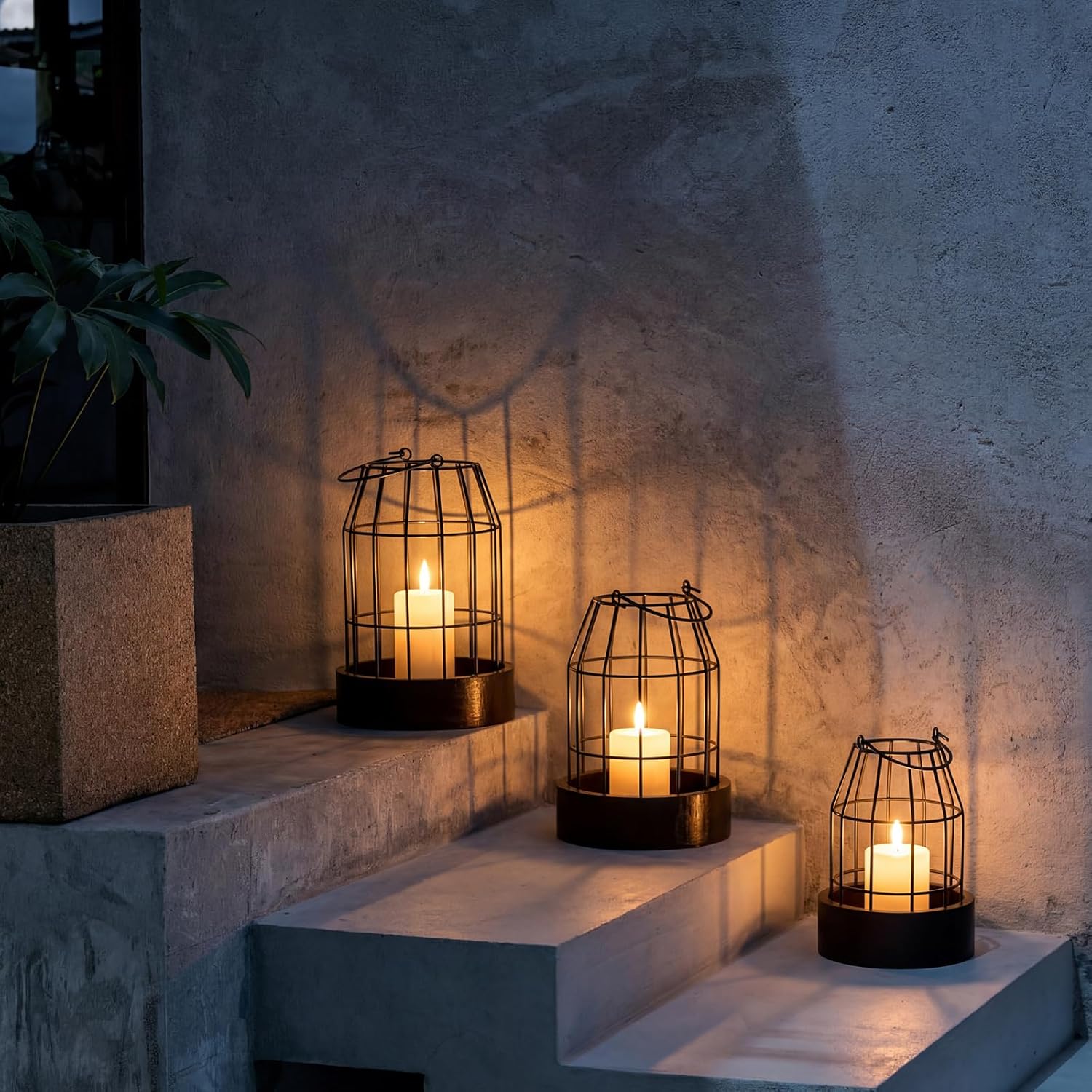 Farmhouse Lanterns Set of 3 Rustic Wire Metal Candle Cloche Decorative Indoor Vintage Cage Candle Holders Modern Home Decor for Fireplace Mantle Dining Room Table Centerpieces(Dark Brown, Black)