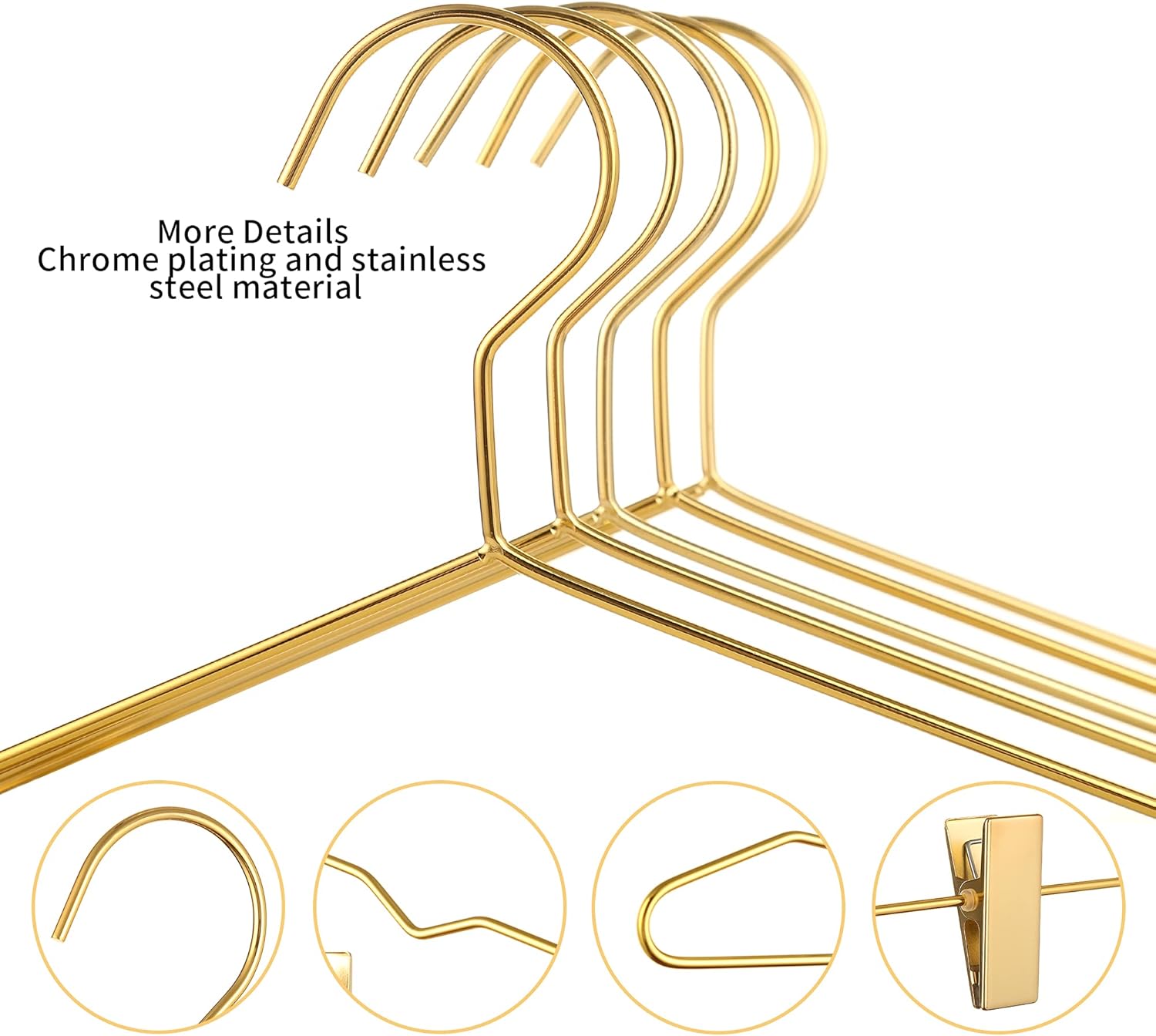 Heavy Duty Metal Hangers - 15 Pack Wire Hangers with Gold Clips for Storage & Display