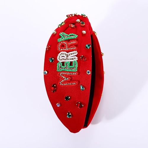 Vista 225 de Diadema de Navidad para mujer, accesorios de Navidad con cuentas, arco de Navidad, copo de nieve, diadema anudada HOHOHO, rojo y verde, perla