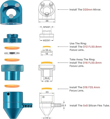 Miniatura 2 de Cloudray 120.709 in FL50.8 y 0.630 in FL25.4 cabeza láser con asistencia de aire para cortador de grabador láser K40