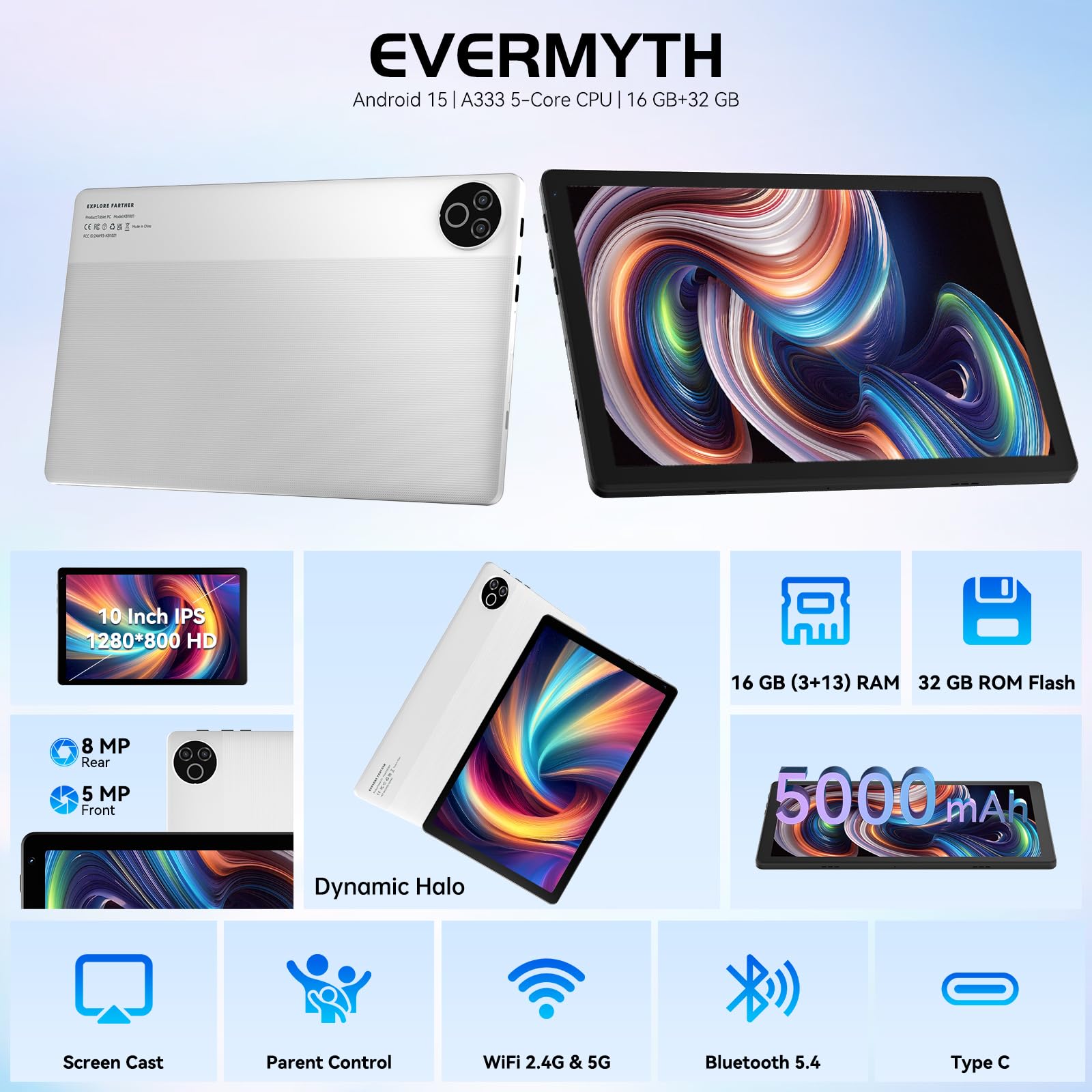 タブレット 10インチ android 15 20GB+64GB+1TB拡張 白 Android 15 Tablet 10 inch 20GB RAM 64GB ROM 1TB Expandable Fast