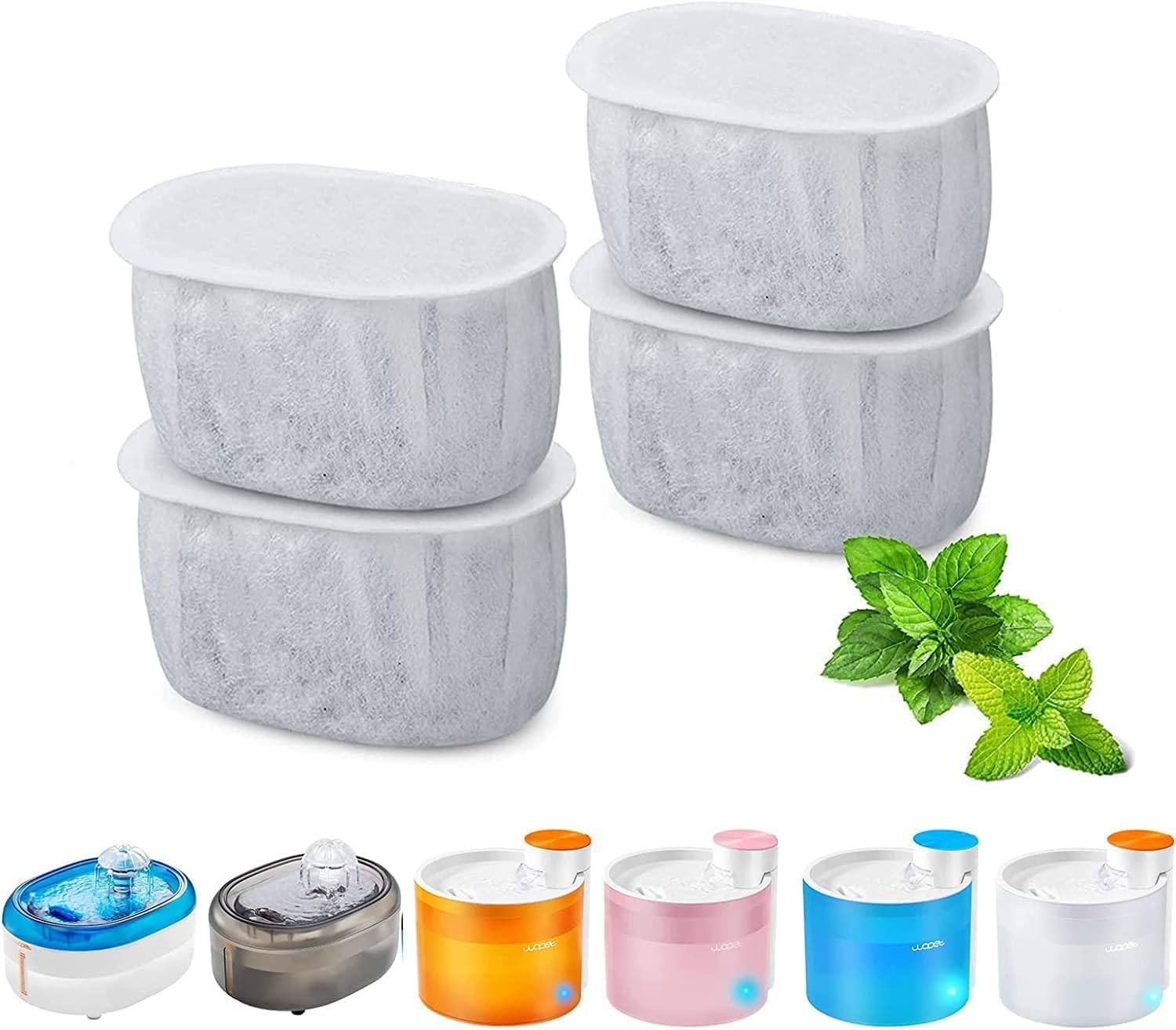 WOPET 4 Packs Replacement Carbon Filters Compatible with WOPET W500 W300 W300B Cat Water Fountain, Automatic Cat Fountain, Super Quiet Pet Water Fountain for Cats, Dogs, and Multiple Pets
