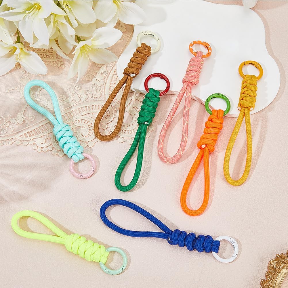 SUNNYCLUE 1 Box 8 Colors Braid Keychain Bulk Woven Key Chain Kit 12cm Blue Pink Green Rope Knot Bracelet Wrist Lanyard Strap Chain for Keys Rings Women Crafts Bags Cars Purse Accessories Diy Supplies image 4
