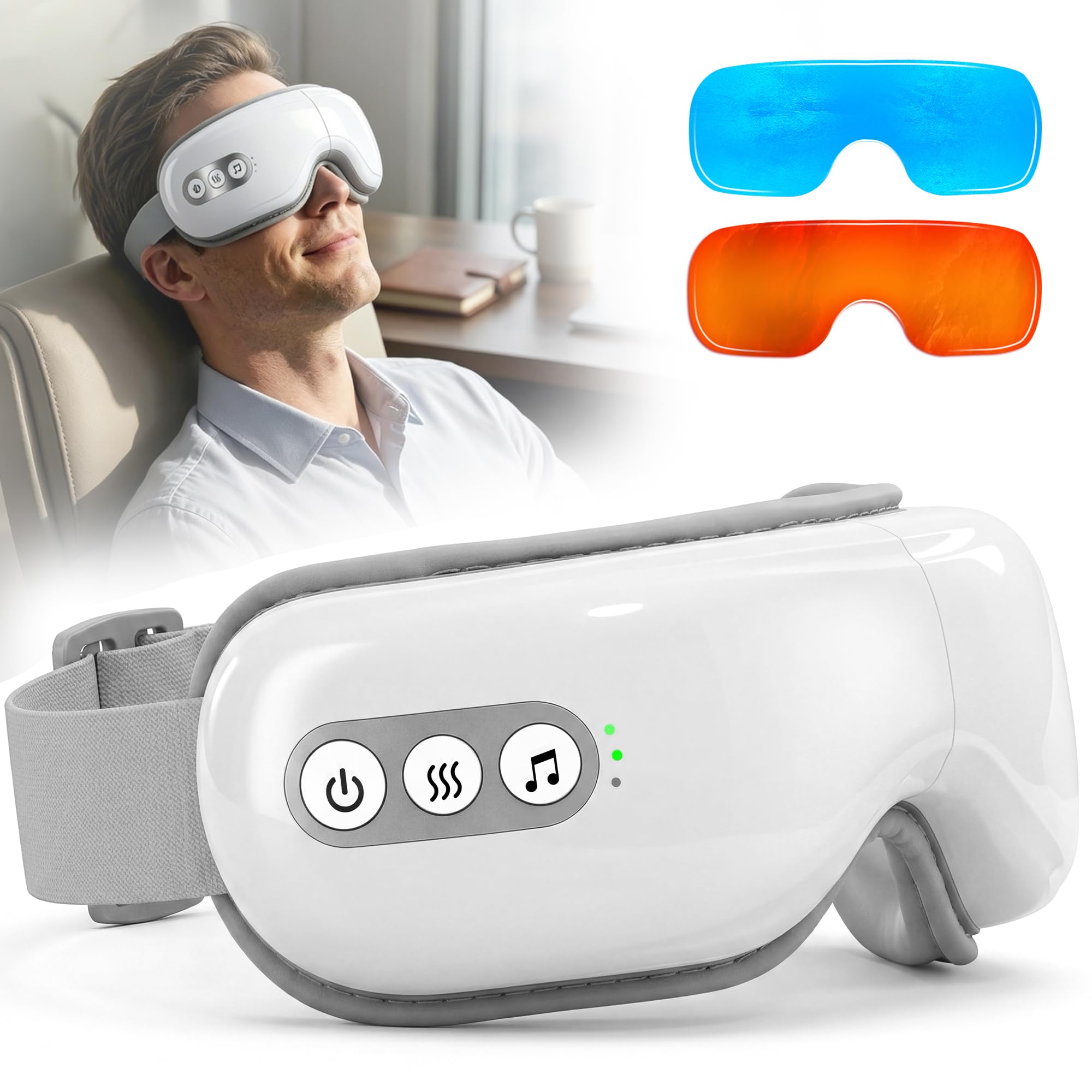 FORALES Eye Massager with Heat and Cooling, Heated Eye Mask for Dry Eyes & Sleep, Cooling Gel Mask for Puffiness, Bluetooth Music 5 Modes Cordless Foldable, Relax Gift for Women Men