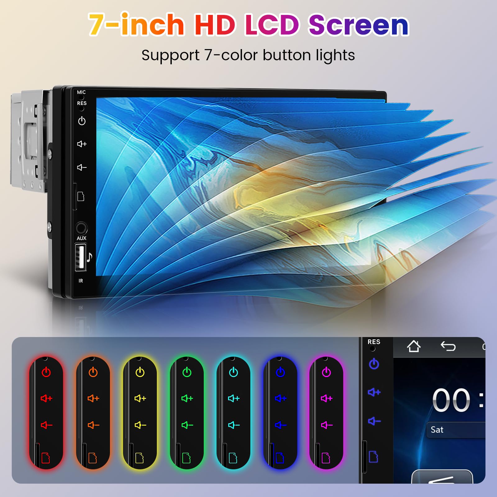 Hodozzy Autoradio 1 Din Carplay sans Fil Android Auto, LCD Écran Tactile 7 Pouces 1 Din Bluetooth Poste Voiture Radio avec MirrorLink, Radio FM/EQ/USB/SWC/Recharge Type-C + Caméra de Recul