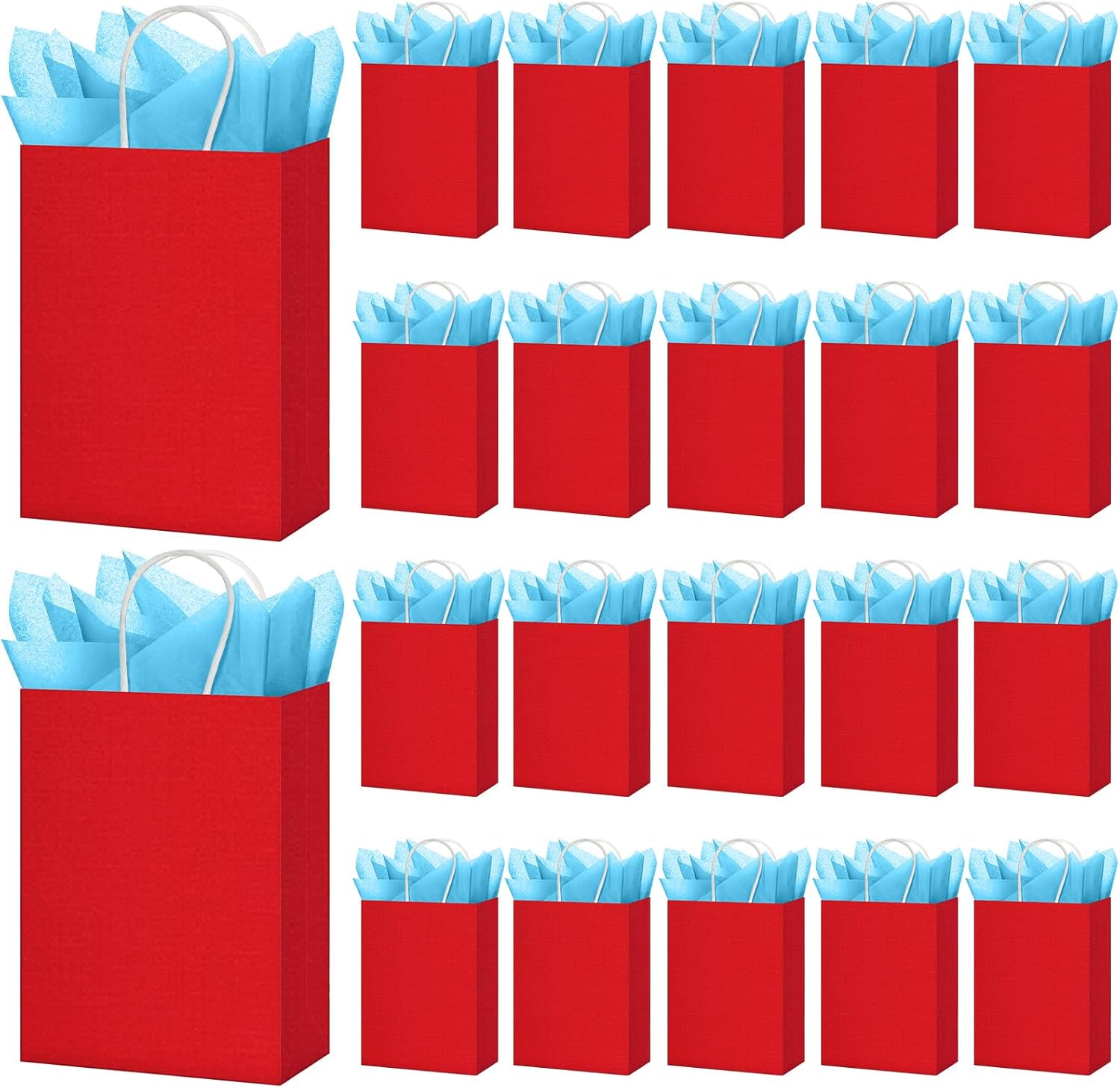 Sweetude 24 Pcs Red Gift Bags with Blue Tissue Paper, Book Week Paper Bag with Handle for Read Across America Week, School Reading Book Character Day Celebration