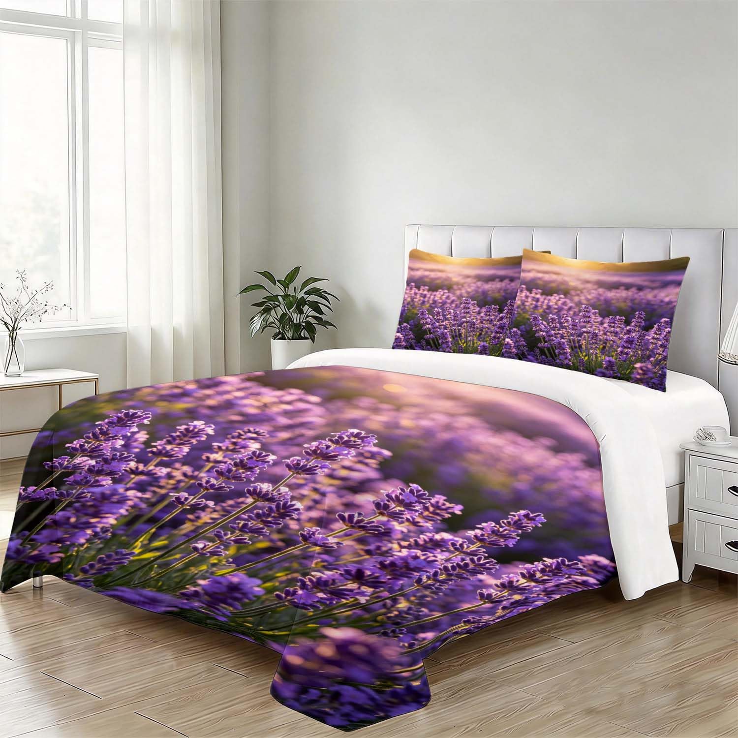 Lawendowa pościel 200 x 200 cm, 3-częściowy, komplet pościeli z mikrofibry