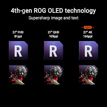 ASUS ROG Strix OLED XG27UCDMG 27-inch 4 K UHD Gaming Monitor 240 Hz 0.03 ms GtG G-Sync FreeSync AdaptiveSync DisplayHDR 400TB 16:9 3840 x 2160 DP 1.4 DSC HDMI 2.1 90W USB-C USB Hub Ergo