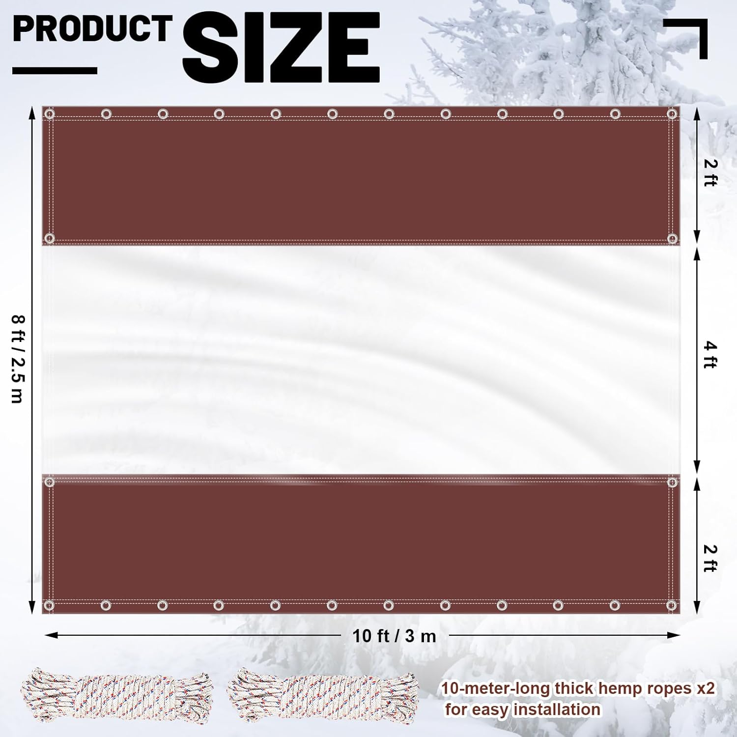 SmoothNovelty 8'H x 10'W Vinyl Curtains for Patio - Clear Panel Outdoor Waterproof UV Resistant Vinyl Tarp for Porch, Gazebos (Coffee)