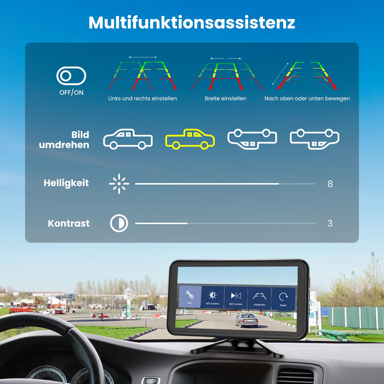 Foxpark Cámara de visión trasera inalámbrica para coche: 4,8 pulgadas, 1080P, compatible con 2 cámaras, cámara de marcha atrás con señal estable, IP69 K resistente al agua, 6 líneas auxiliares de
