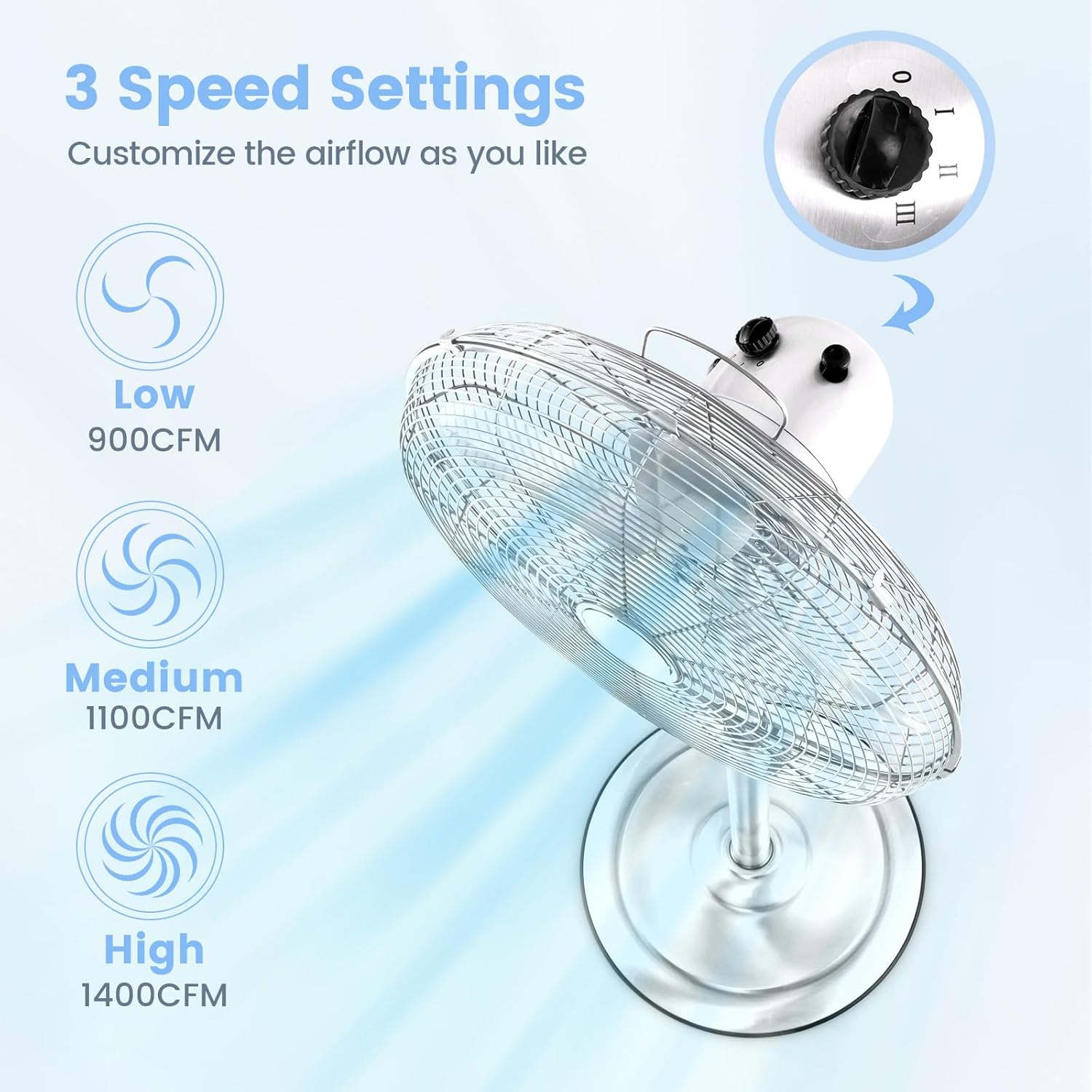 ARLIME Pedestal Fan, 16 Inch Oscillating Fan w/ 3 Speeds & Adjustable Height, 75° Oscillation & 20° Tilt, Heavy Duty Metal Aluminum Blades, Standing Fan for Bedroom, Home Office, Garage (Silver)