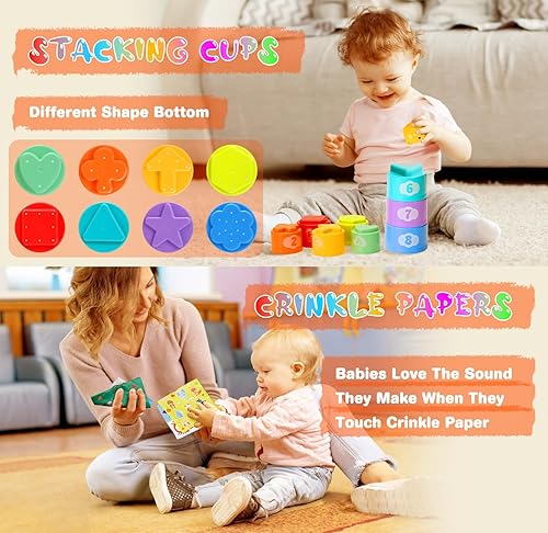 Miniatura 4 de Juguetes para bebés de 6 a 12 meses, juguete Montessori 7 en 1 para niños de 6-9-12-18 meses con juguete de cuerda de tirar, juguetes sensoriales,